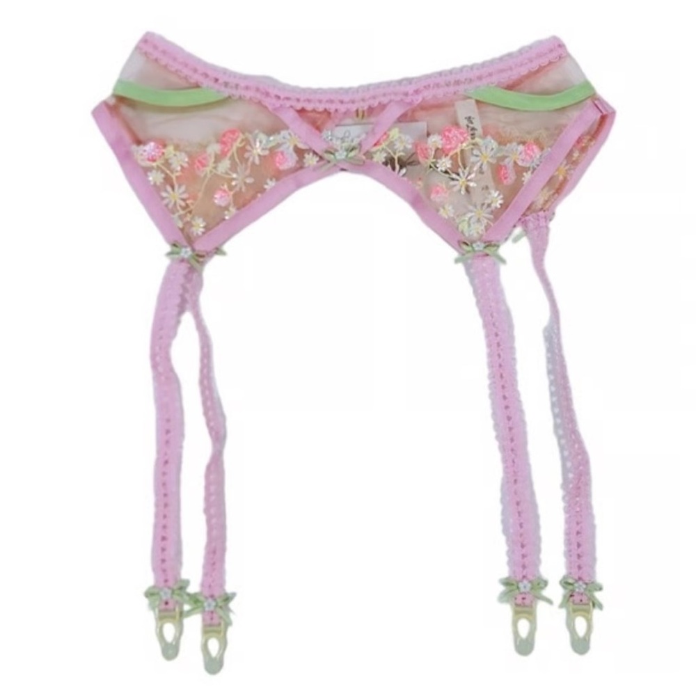 For Love & Lemons Tutti Frutti Shimmer Pink Floral Garter Belt, NWT, X-Small
